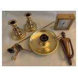 Lot Brass Candleholders Clock Door Knocker