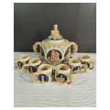 Vintage German Stoneware Punch Bowl Set