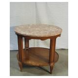 Vintage Round Wood and Marble Table