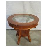 Carved Cherry Table with Beveled Glass Top