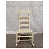Vintage Straight Back Wood and Wicker Rocker