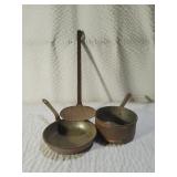 Two Vintage Copper Cookware & Cast Iron Ladle