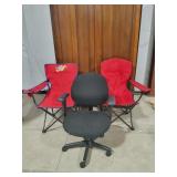 Two Folding Chairs & Office Chair