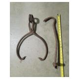 Vintage Hay Hook & Vintage Ice Block Tongs