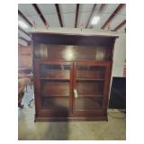 Vintage Wooden Bookcase with Glass Doors