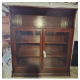 Vintage Wooden Bookcase with Glass Doors