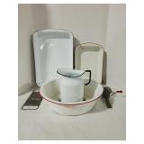 Vintage Enameled Dishware and Two Graters