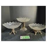 Vintage Pressed Glass and Brass 'Cherub' Dishes