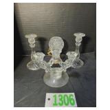 Three Vintage Pressed Glass Candle Stick Holders