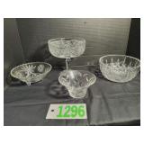 Four Vintage Decorative Pressed Glass Candy Bowls