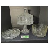 Vintage Decorative Glass Cake Plates and Bowl