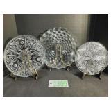 Three Vintage Pressed Glass Cake Plates