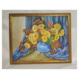 Floral Still Life Bouquet Set in Gold Frame