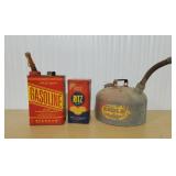 Vintage Gas Cans & Vintage Ritz Cracker Tin