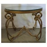 Vintage Gilded Iron Glass Top End Table