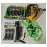 Assorted Ratchet Straps ans Flashlights
