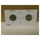 2001 (Rare) & 2001P Canadian Nickels