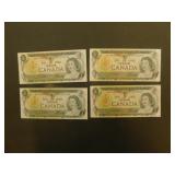 4 - Sequential 1973 Canadian One Dollar Bank notes