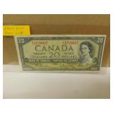 1954 Canadian $20 Bank Note- Error Cut