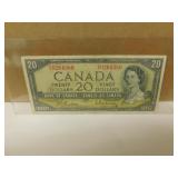 1954 Canadian $20 Bank Note- Error Cut