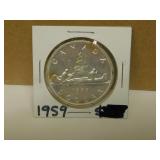 1959 Canadian Silver One Dollar Coin