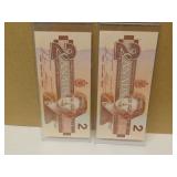 2 - Sequential 1986 Canadian Two Dollar Bank notes