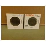 1900, 1901 Canadian Pennies