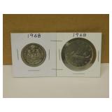 1968 Canadian Nickel 50 Cent / Dollar Coins