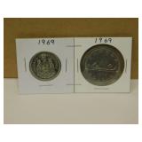 1969 Canadian Nickel 50 Cent / Dollar Coins