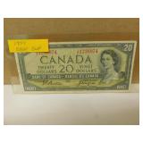 1954 Canadian $20 Bank Note- Error Cut