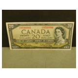 Canadian 1954 Twenty Dollar Bill.