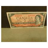 Canadian 1954 Two Dollar Bill.