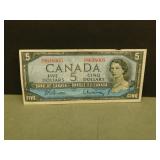 Canadian 1954 Five Dollar Bill.