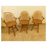 3 Oak wooden bar stool / chairs