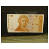 1991 Croatia 1 dinara Bank Note -  Uncirculated