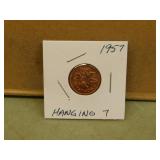 1957 Canada Error Hanging 7 Penny
