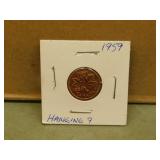1959 Canada Error Hanging 9 Penny