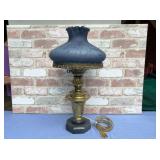 BEAUTIFUL BRASS LAMP WITH MARBLE BASE AND BLUE