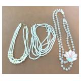 (3) MULTI STRAND NECKLACES -2 PEARL LIKE, 1 PINK