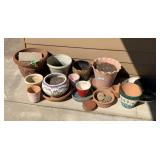 LARGE ASSORTMENT OF POTTERY PLANTERS & DRIP PANS