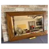 VINTAGE OAK FRAMED BEVELED MIRROR
