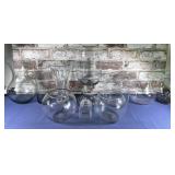 (9) ASSORTED CLEAR GLASS VASES & 1 SMALL JAR WITH