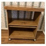 WOODEN ROLLING SHELVING UNIT