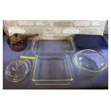 BOX LOT: 5 GLASS BAKING DISHES/PANS - 4 PYREX;