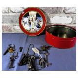 CONTAINER OF VINTAGE SKELETON KEYS