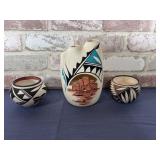 (3 PCS) VINTAGE JEMEZ PUEBLO VASE CUT OUT DESIGN &
