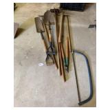 (9 PCS) ASSORTED YARD TOOLS  - SHOVELS, CLIPPERS,