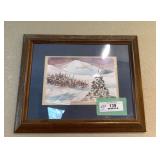 FRAMED & MATTED CHRISTMAS SCENE ON PAPER