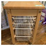 WOODEN ROLLING KITCHEN CART WITH  4 WIRE SLIDING