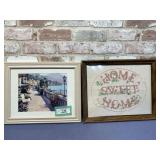 (2 PCS) FRAMED & MATTED PRINT & FRAMED NEEDLEWORK